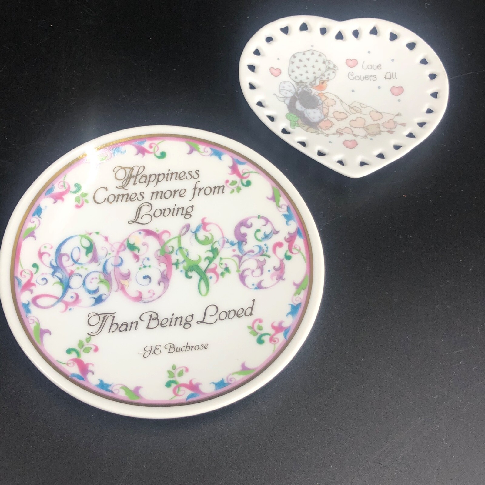 1993 Precious Moments Love Trinket Covered Dish & Enesco Love Trinket Dish