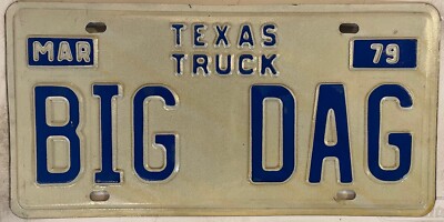 Vanity BIG DAG license plate Dagger Daggy Dagge Dagen Dager Daguir Dagy Daggy TX