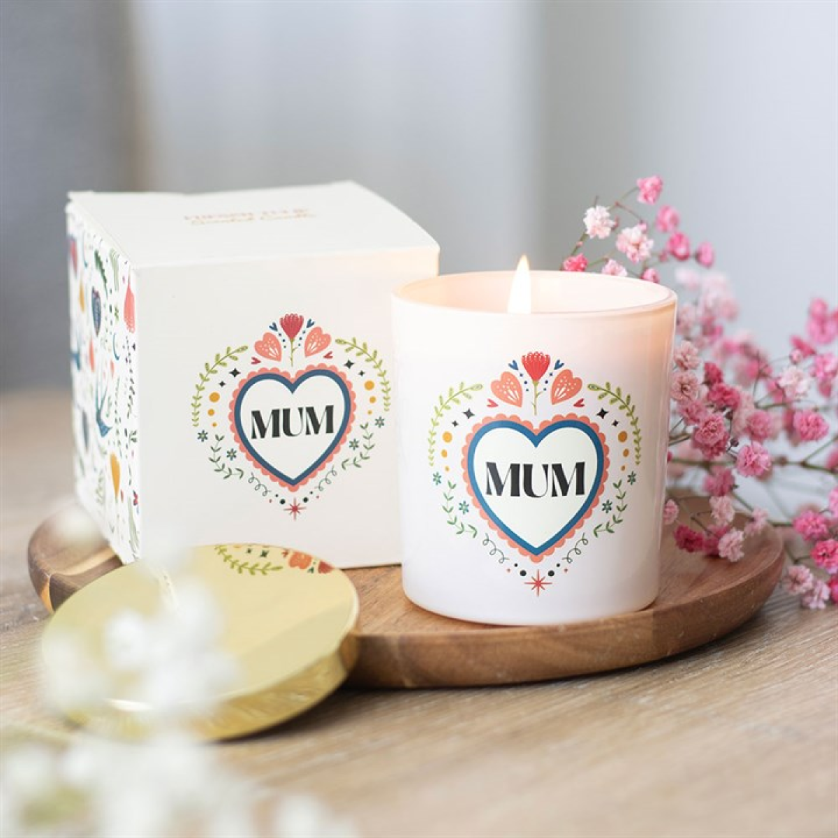 Mum Folk Heart French Tulip Scented Candle. Mother's Day Gift.