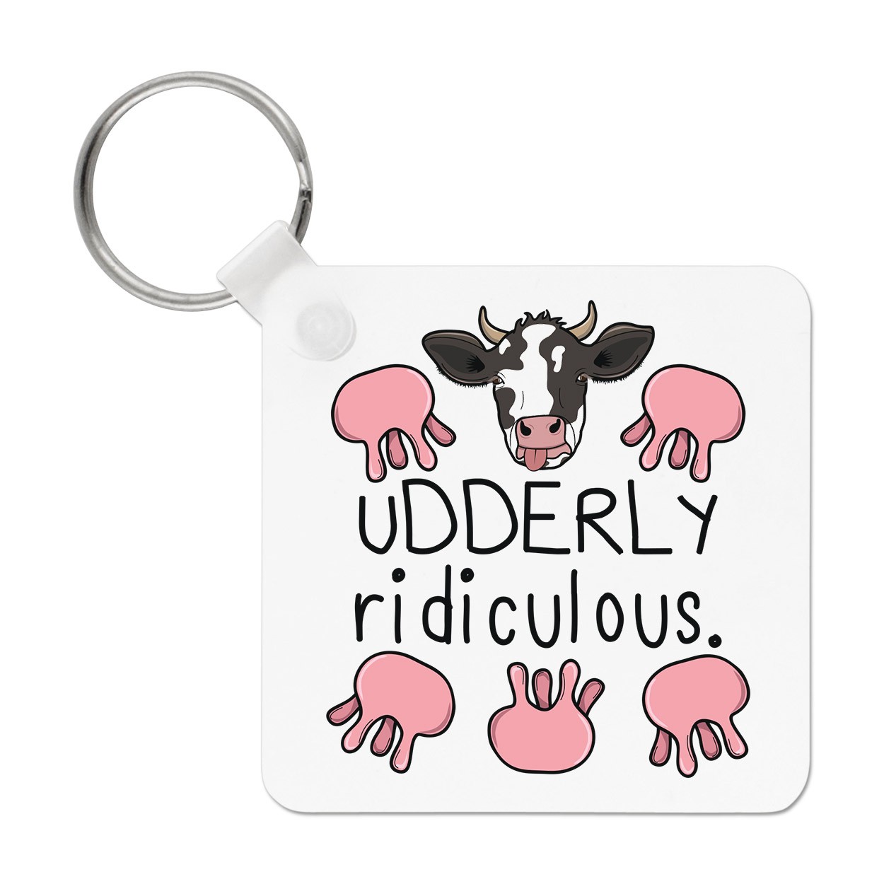 Udderly Ridiculous Keyring Key Chain - Funny Moo Joke Animal