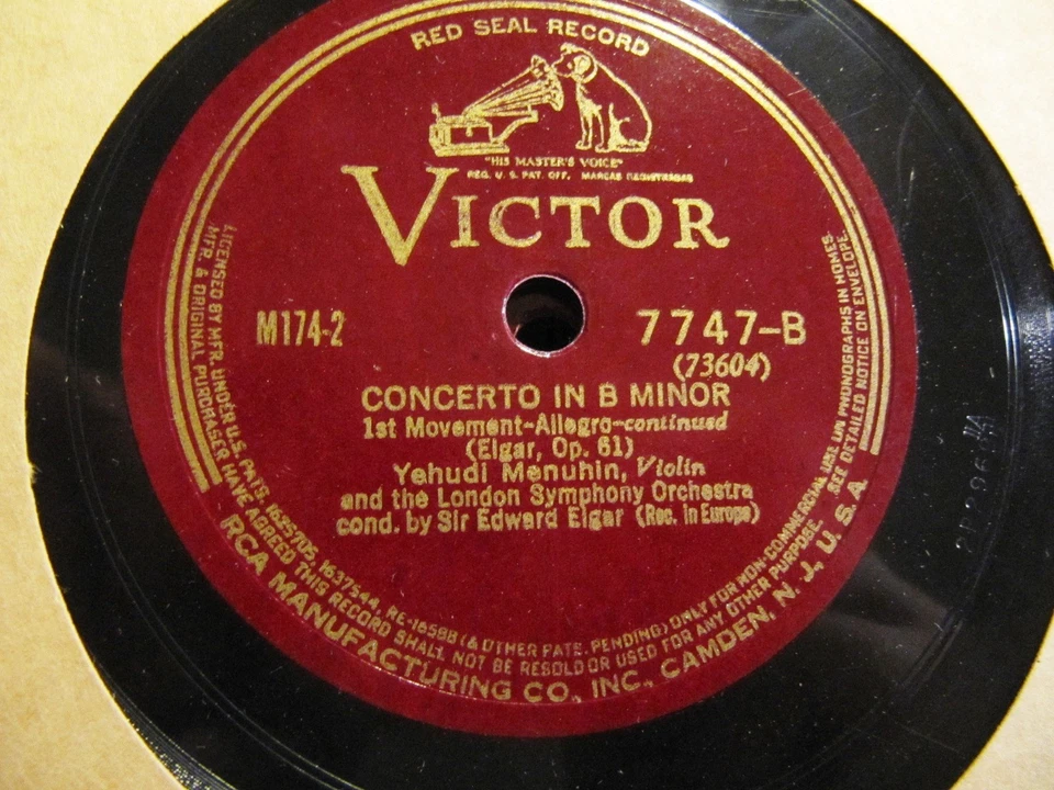 1932 EDWARD ELGAR Cond YEHUDI MENUHIN Violin Concerto in B Minor VICTOR M-174 Foto 2 de 4