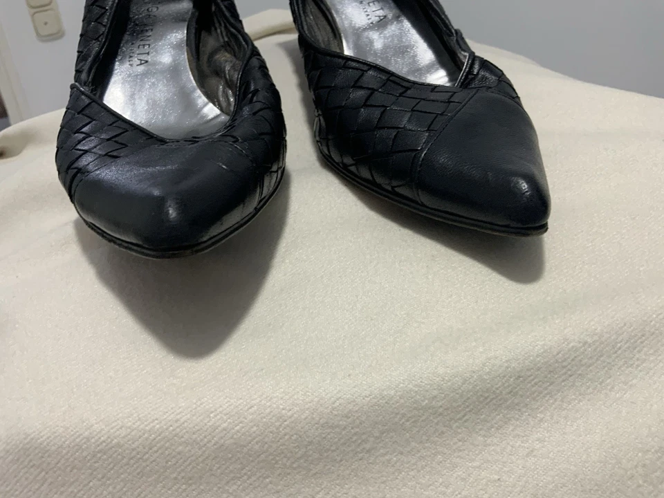 Zapatos para mujer BOTTEGA VENETA de tacón medio de cuero trenzado negro M.in.Italy Point PGC Foto 3 de 4