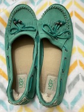 UGG Australia Womens Meena Green Leather Moccasin Slip on Shoe Size 9