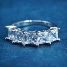 Size 7, vintage Sterling silver engagement ring, 925 band with clear cz inlay