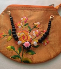 Haori Himo 16cm Pink Flower And Sparkly Beads With Hooks
