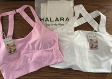 Halara High Support Cross Back Sports Bra Size XL Pink  White Athletic Workout