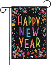 Happy New Year Garden Flag Double Sided 12X18 Inch Small Burlap Party Welcome Wi