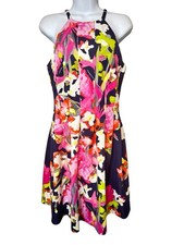 Vince Camuto Fit & Flare Floral Dress Womens Size 6 Sleeveless Zip High Neck