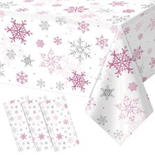 3 Pcs Christmas Snowflake Party Tablecloths Decorations,Plastic Pink Winter O...