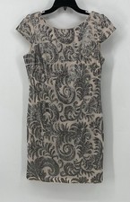 Adrianna Papell Preowned Women Damask Sequined Beige Dress Size 8 Pet