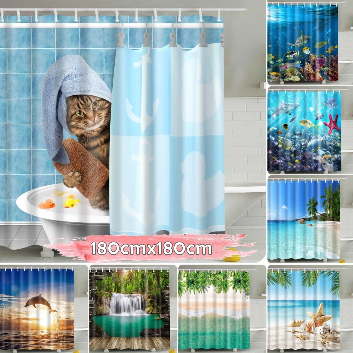 Ambesonne Anchor Shower Curtain, Marine Sailor Nautical Motif and Timeworn Wooden Planks in Cold Nature Tones, Cloth Fabric Bathroom Decor Set with Hooks, 69 W x 70 L, Green Blue