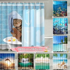 Shower Curtains Waterproof Mould Resistant Extra Long 12 Ring Hooks 180x180cm