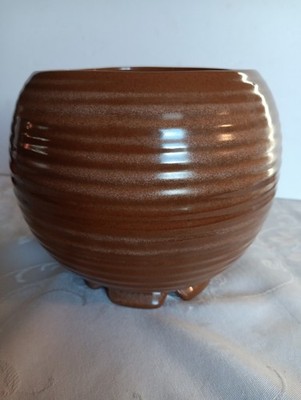 Vintage Frankoma Pottery Beehive Vase 70-B  Brown Ribbed Medium 5.5 In Opening