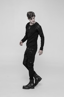 Punk Rave Rock Fashion Casual Slim-Fitting Black Gothic Men Long Sleeve T-shirt