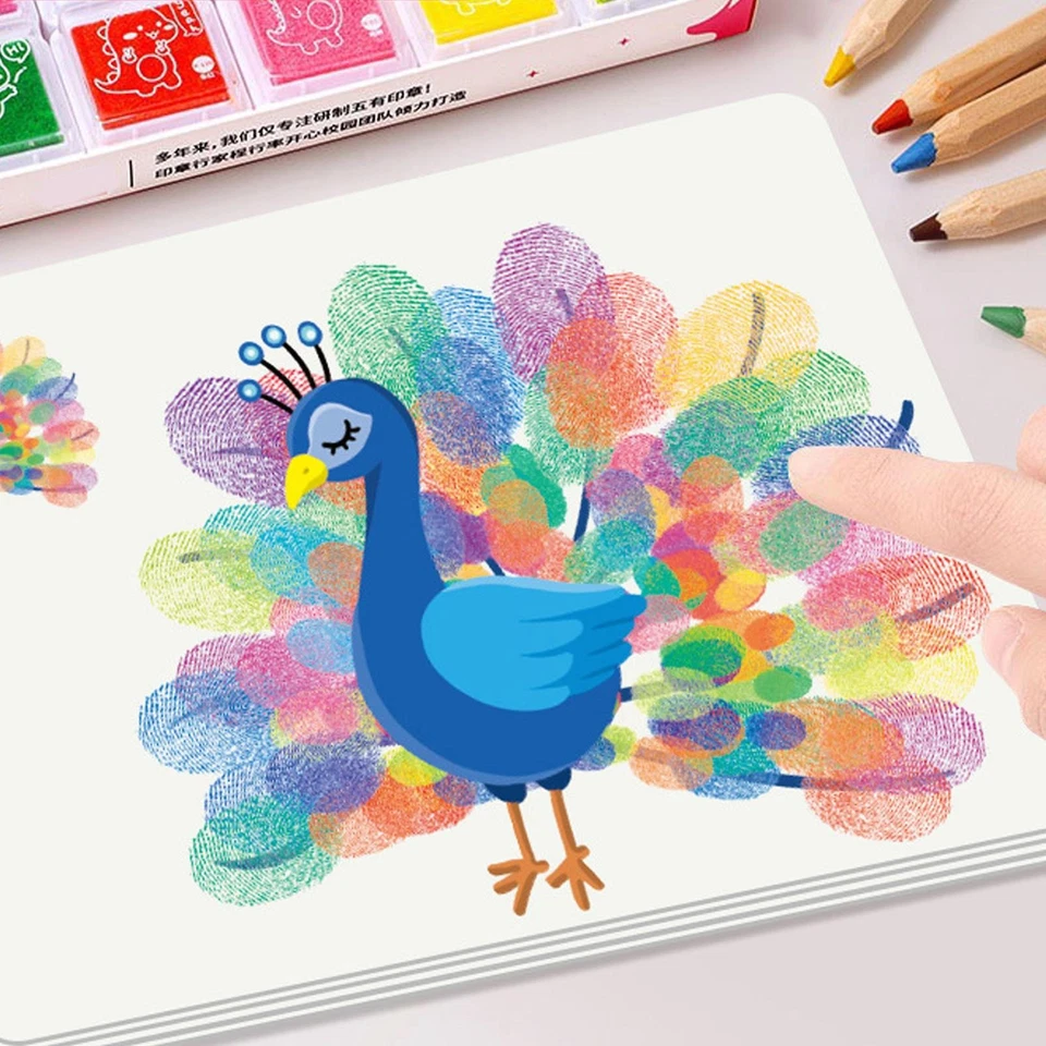 Kit de pintura de dedo esponja conjunto de pintura de dedos infantis pintura artística - Imagem 4 de 4