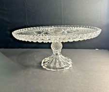 Vintage Cut Glass Style Pedestal Cake Stand 10.75  Starburst Diamond
