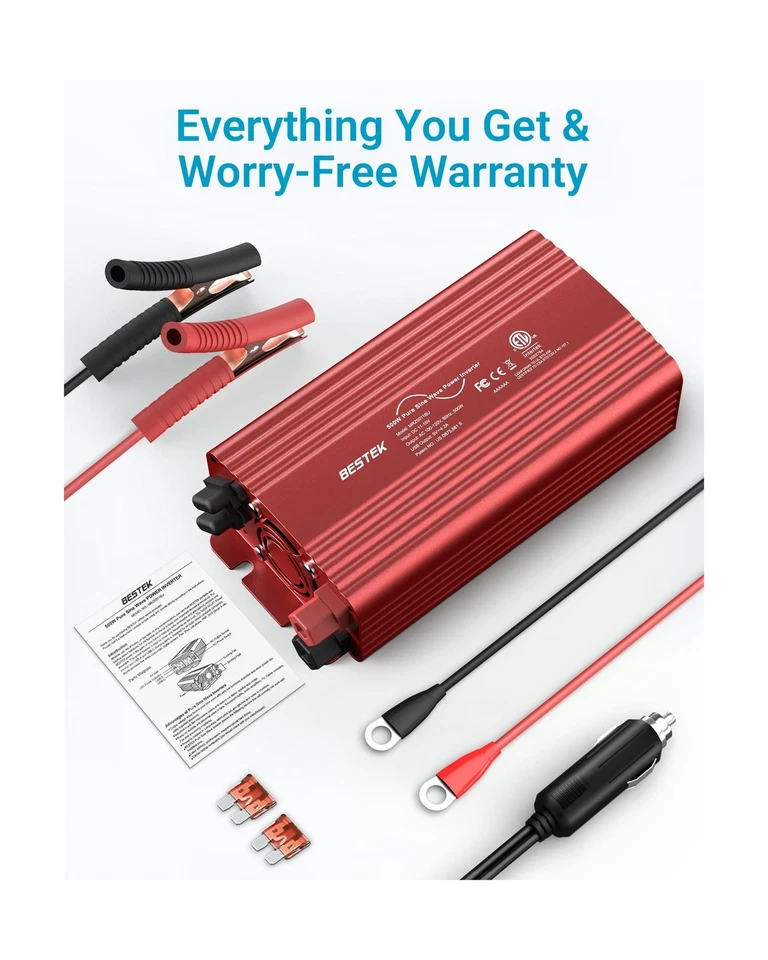 BESTEK 500W Pure Sine Wave Power Inverter DC 12V to AC(2 Outlets) 110V Car Ch... - Image 4 of 4