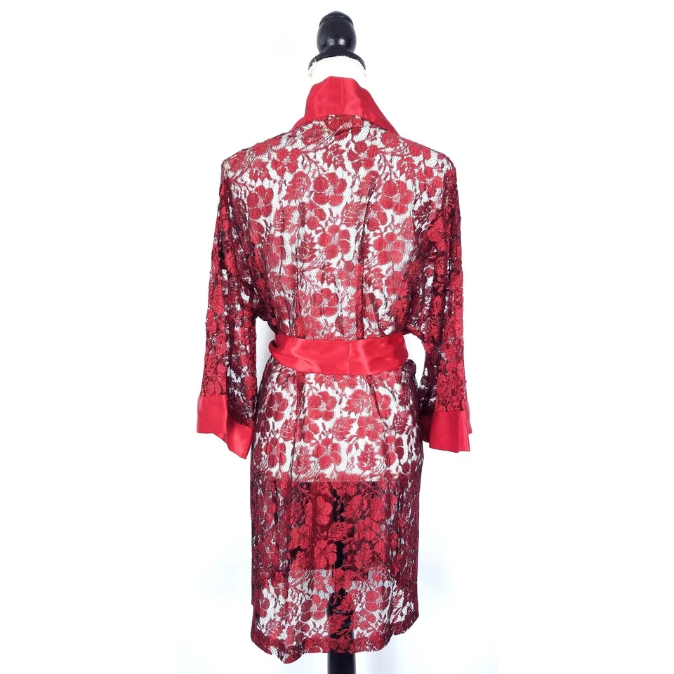 Bata Victoria's Secret Vintage Años 90 Etiqueta Dorada Roja Floral Encaje y Satén Talla Única Foto 3 de 4