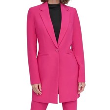 DKNY Women  s Notched Collar One Button Longline Blazer Pink Size 6P