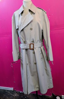 Vintage 70s Retro Women's Khaki Tan Long Belted Trench Coat L XL