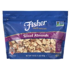 Fisher Chef's Naturals Sliced Almonds,16 oz,Gluten Free Non-GMO No Preservatives