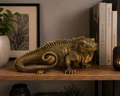 Kersten BV Goldfarbig SkulpturDekoobject Tier Eidechse Gecko Gold 24x14x10cm