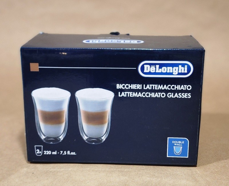 DeLonghi Double Walled Thermo Cappuccino Glasses, Set of 2 - 220ml  7,5 fl OzNEW