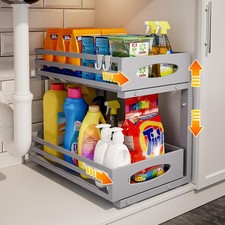 Under Sink Organizer, 2 Tier Under Sink Organizers and Storage, Adjustable He...
