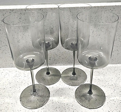 (4) RONA Slovakia Crystal Wine Glasses Cylindrical Barrel Smoke Grey Crate & B