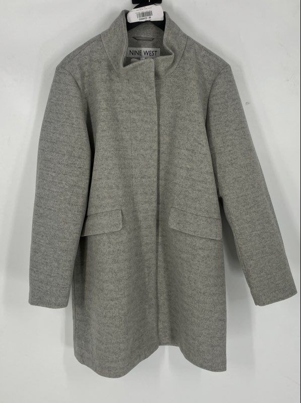 Nine West Womens Gray Long Sleeve Pockets Winter Overcoat Size Large