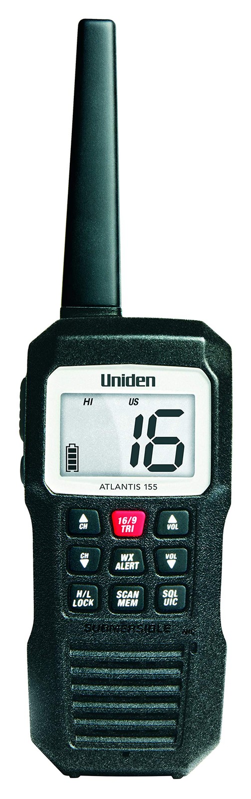 Uniden Atlantis 155 Handheld Two-Way VHF Marine Radio, Floating IPX7