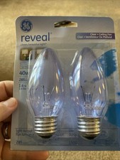 GE Reveal 40W Blunt Tip Light Bulbs 2 Pack Ceiling Fan Chandelier Clear Non-LED
