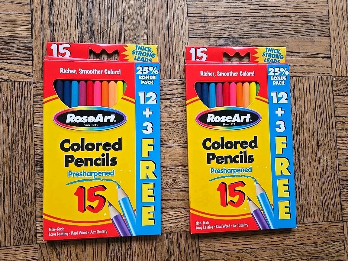 ROSEART Colored Pencils, 15 Count, NEW Vintage (2006) 2 Pack