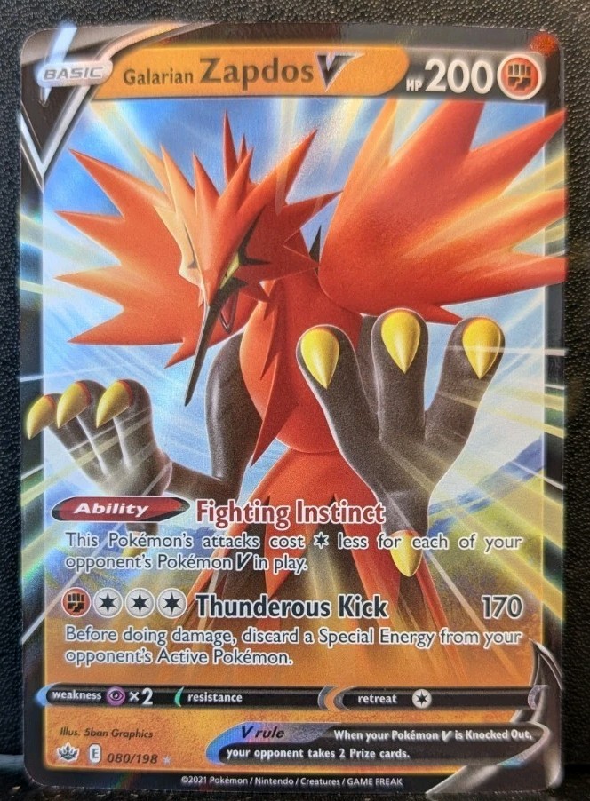 2021 Pokemon Chilling Reign Galarian Zapdos V Holo E #80/198 NMT-MT