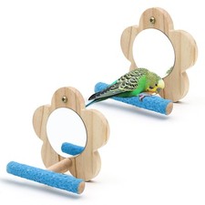 2Pcs Small Bird Mirror Parrot Swing,Wooden Parakeet Perches Flower Interactiv...