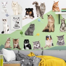 13 Cats 2 Dogs Wall Decals, Removable Animal Kitty Wall Stickers with 4 Yar...