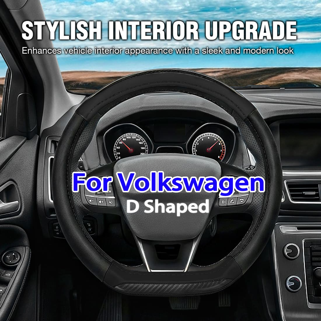 D Shape Steering Wheel Cover For VW Tiguan Polo Passat Jetta Golf Beetle Atlas