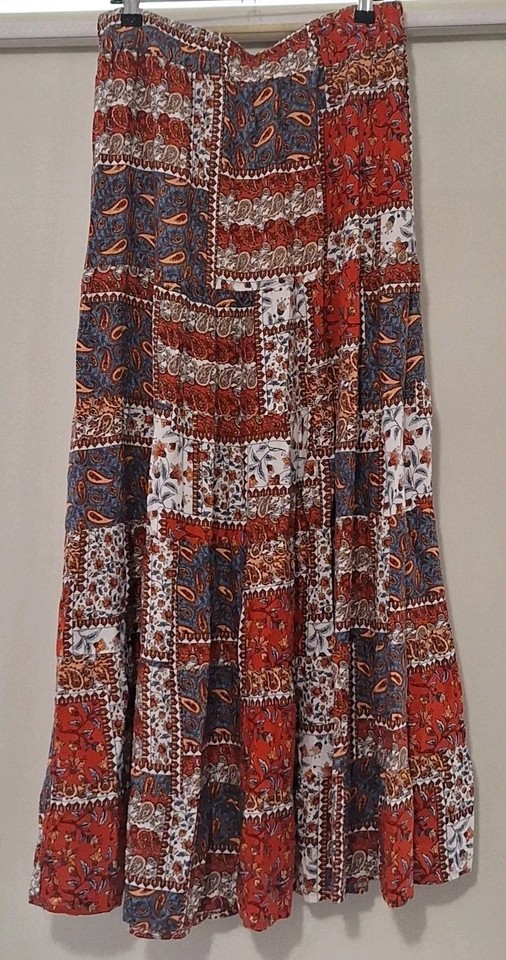 Katies Size 10 Multicoloured Paisley Long Boho Maxi Skirt