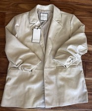 Bagatelle Beige Blazer Women  s XL Flattering Cut With Ruched Sleeves