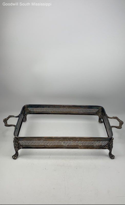 Vintage Silver Plate Serving Tray Frame With Handles