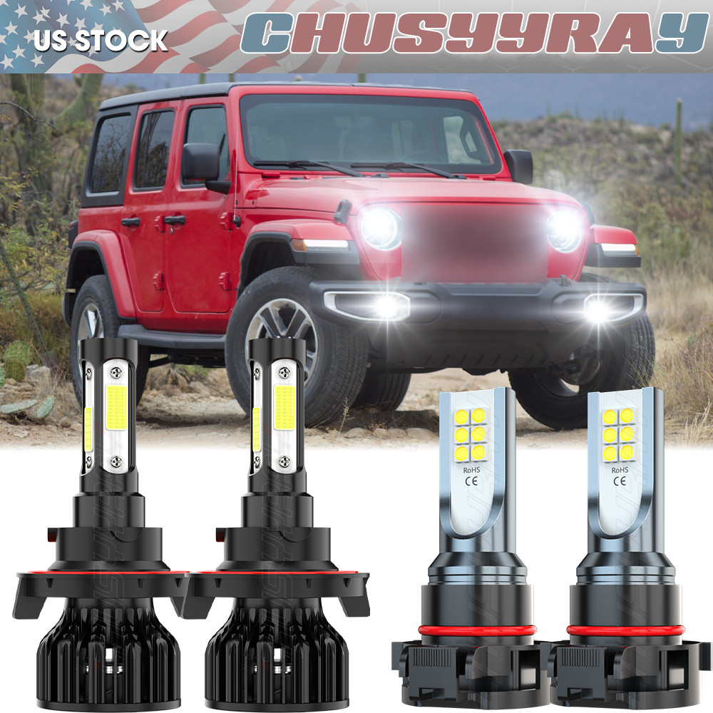 For Jeep Wrangler 2010-2018 LED Headlight Hi/Lo +Fog Light Bulbs Combo Kit 6000K