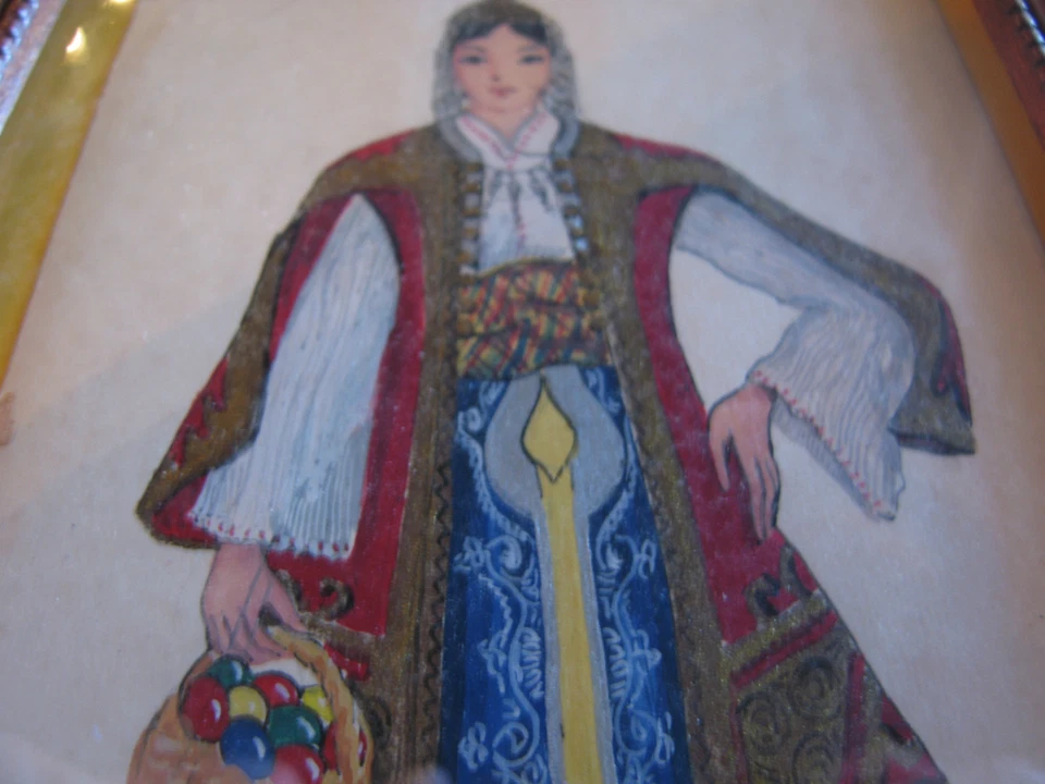 Pintura antigua de colección firmada gouache/guache Serbia-Prizren moda/niña Foto 4 de 4