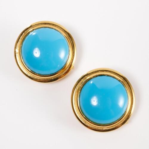 Carolee Gold Tone Round Turquoise Vtg Retro Chunky No Pierce Clip On Earrings