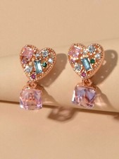 Dulce Texturado Cristal Brillante Decoración Corazón Rosa Pendientes Colgantes Mujeres Niñas Regalos