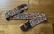 Beaded Stretch Boho Belt Wooden Closure Multi-colored 32 End To End 2.25 W