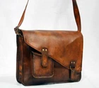 New 17"Mens Genuine Vintage Leather Messenger Laptop Briefcase Satchel Bag Brown