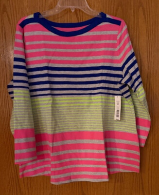 Westbound Woman 100% Cotton 3/4 Sleeve Pullover Size 2X - Heather-Gray Stripe