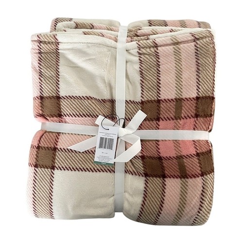 Vera Bradley Venetian Plaid Neutral Oversized Plush Throw Blanket 94” x66” - Picture 2 of 6
