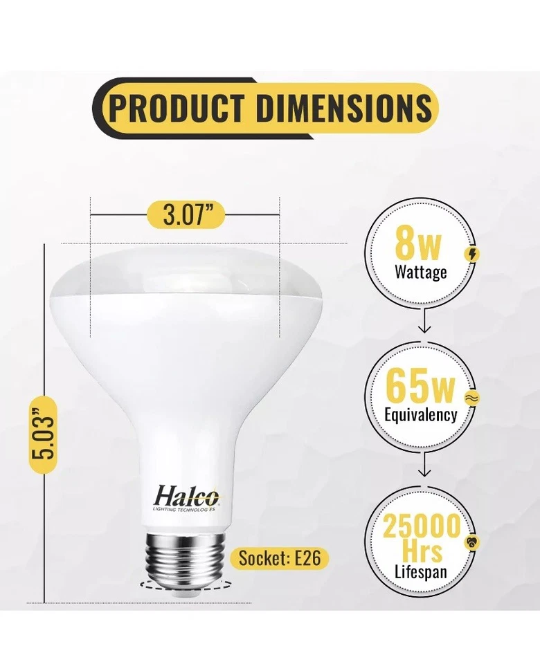 Halco ProLED BR30 Flood Led Light Bulbs, Dimmable, 8W 650 Lumens, 2700K, Soft... - Image 4 of 4