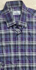 Vtg Burberry Shirt Plaid Button Up Purple Men's Wear Long Sleeve Pocket Size 2XL